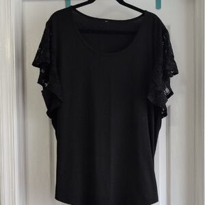 Amazon Essentials Black Women's Blouse with Lace Sleeves